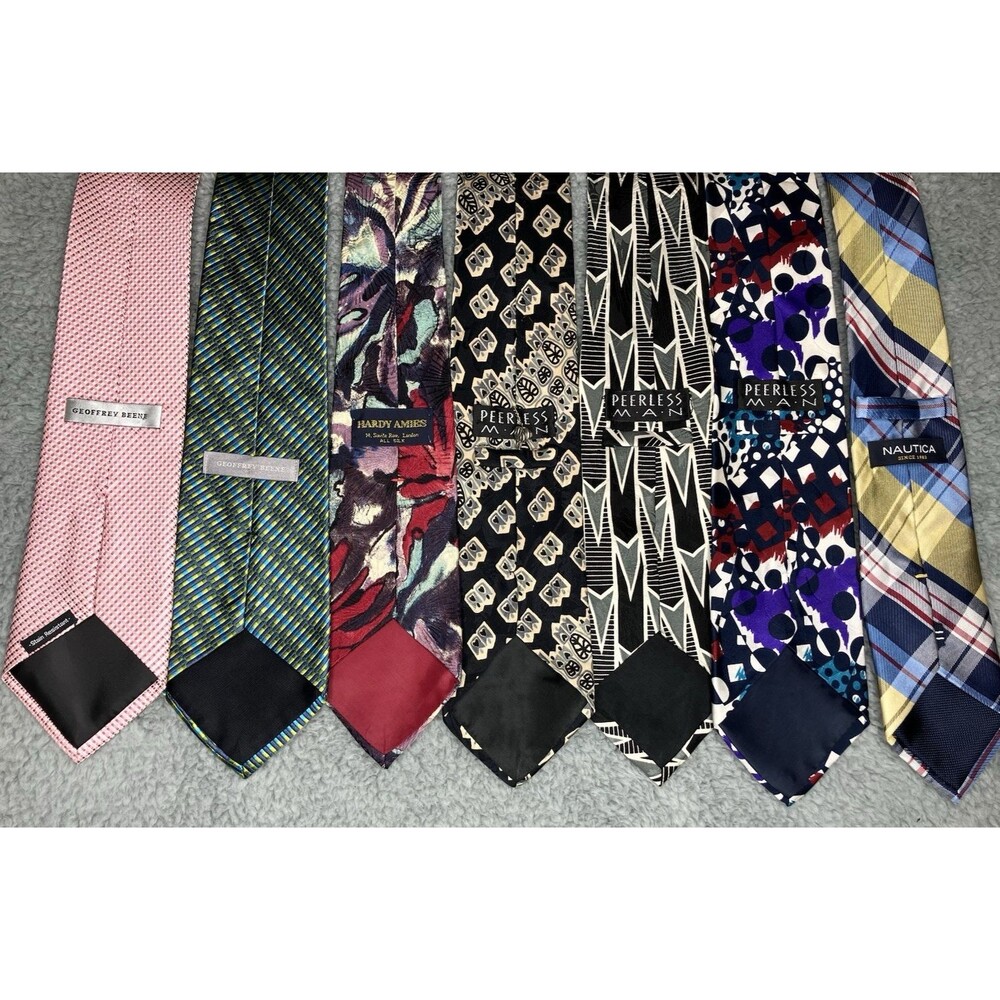 Lot of 7 Vtg To Now Mens Silk‎ Ties Tie/Tack Old Money Preppy Acadamia Grandpa